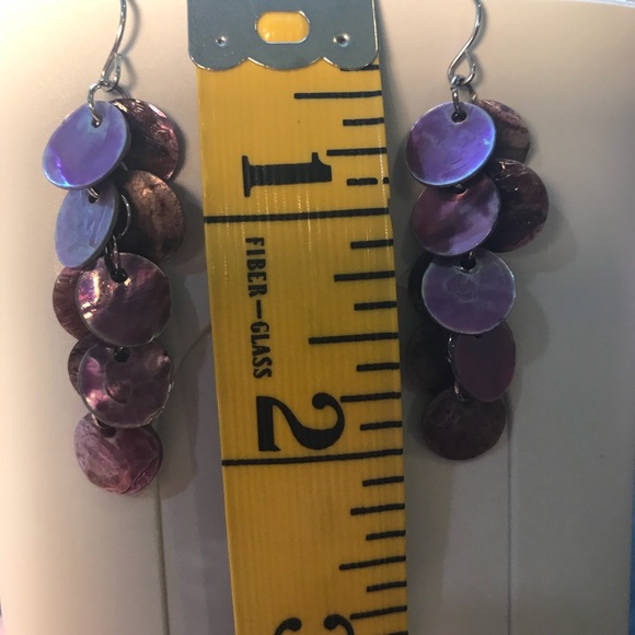Purple Capiz Shell Dangle Earrings - Picture 2 of 6